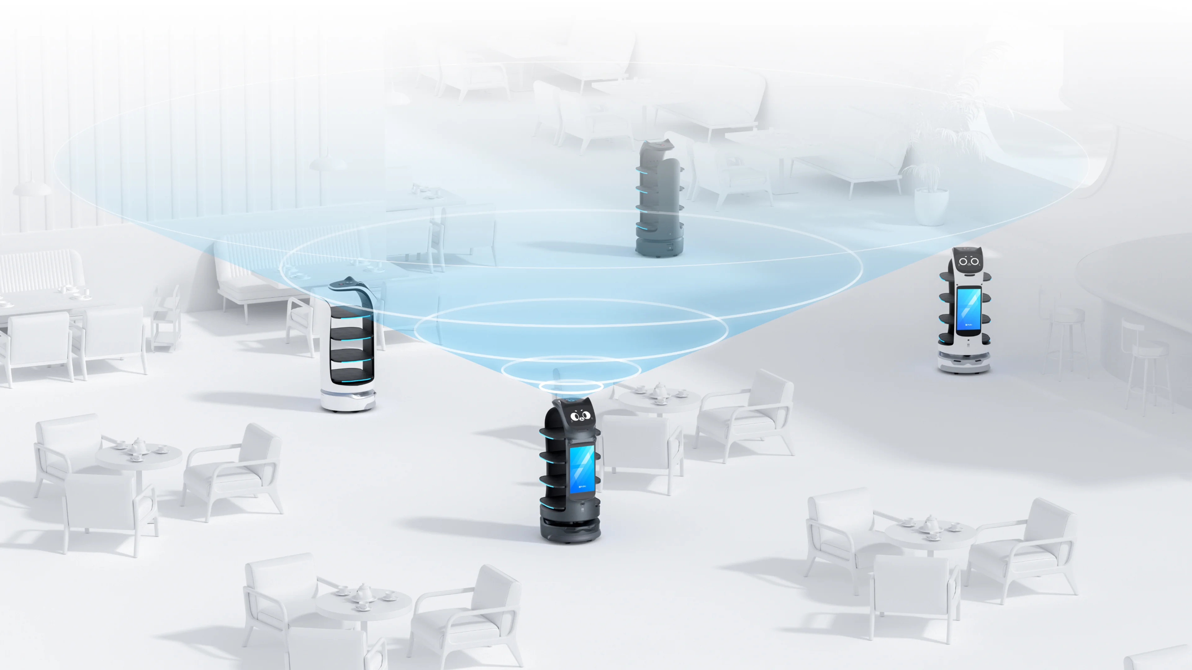 BellaBot Pro em operação num grande espaço comercial