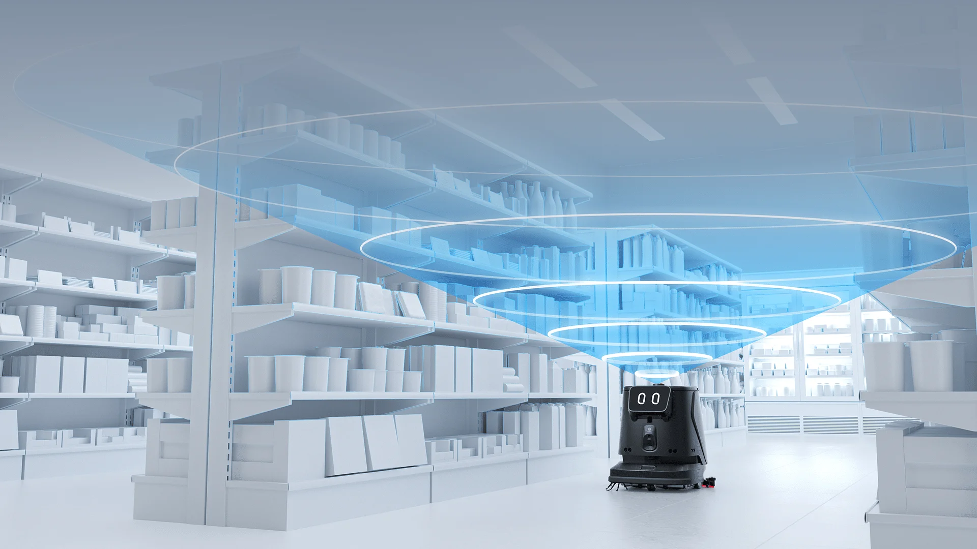 CC1 Pro a navegar num ambiente comercial com VSLAM+