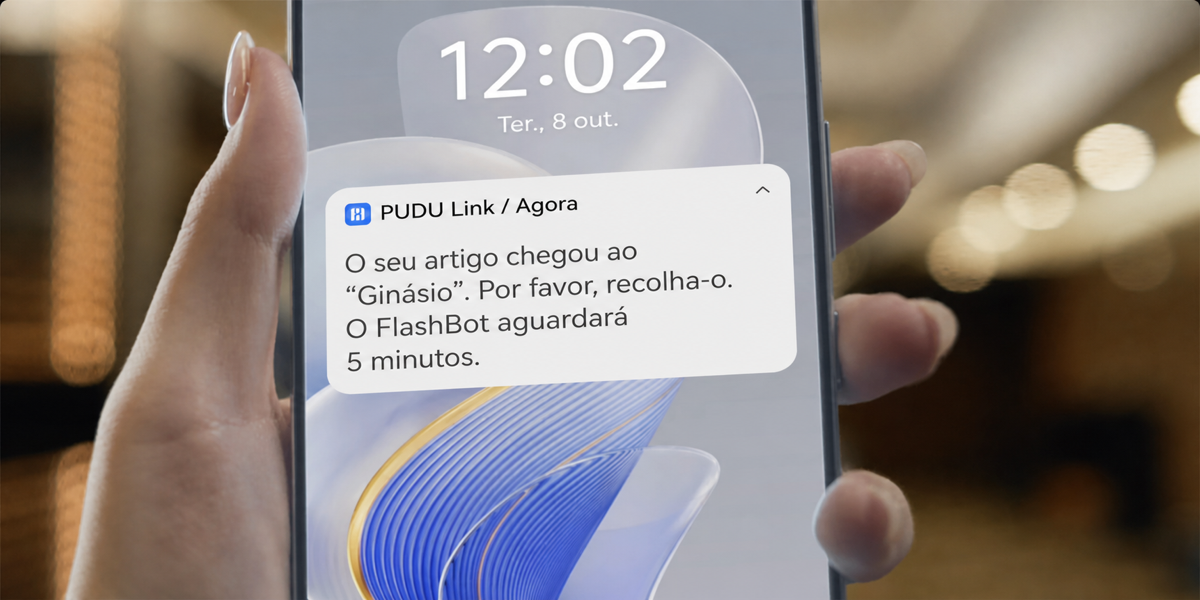 Notificação de entrega do FlashBot apresentada em português