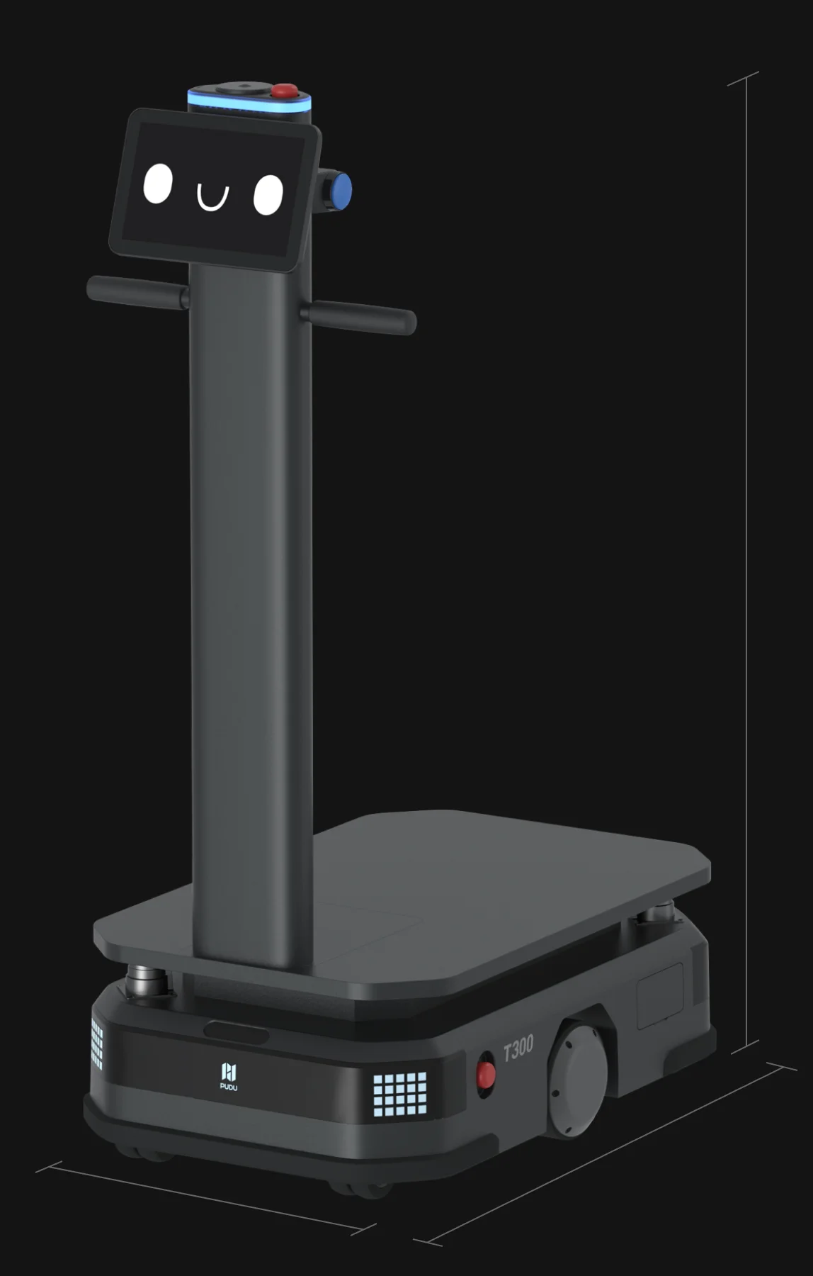 PUDU T300 e dimensões do equipamento